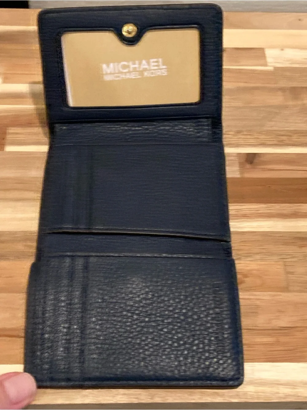 Michael Kors Navy Pebbled Leather Card & Key Holder with Gold Logo